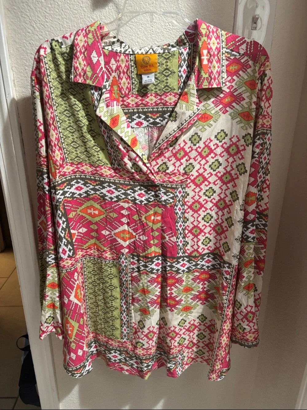 Ruby Rd. Multicolored Patterned Long Sleeve Blouse 1X - Picture 1 of 3